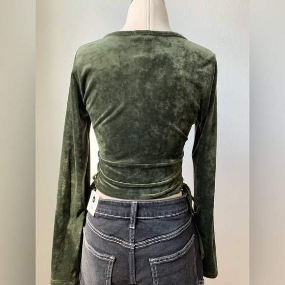 Velvet Wrap Olive Long Sleeve Top - Picture 10 of 13